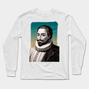 Spanish writer Miguel de Cervantes illustration Long Sleeve T-Shirt